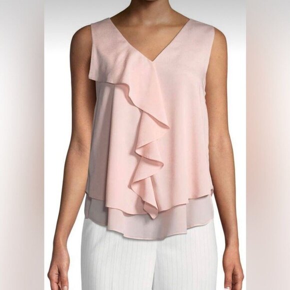 Tahari Tops - Tahari ASL Women's Top Blouse Pink Small Ruffle V Neck Sleeveless